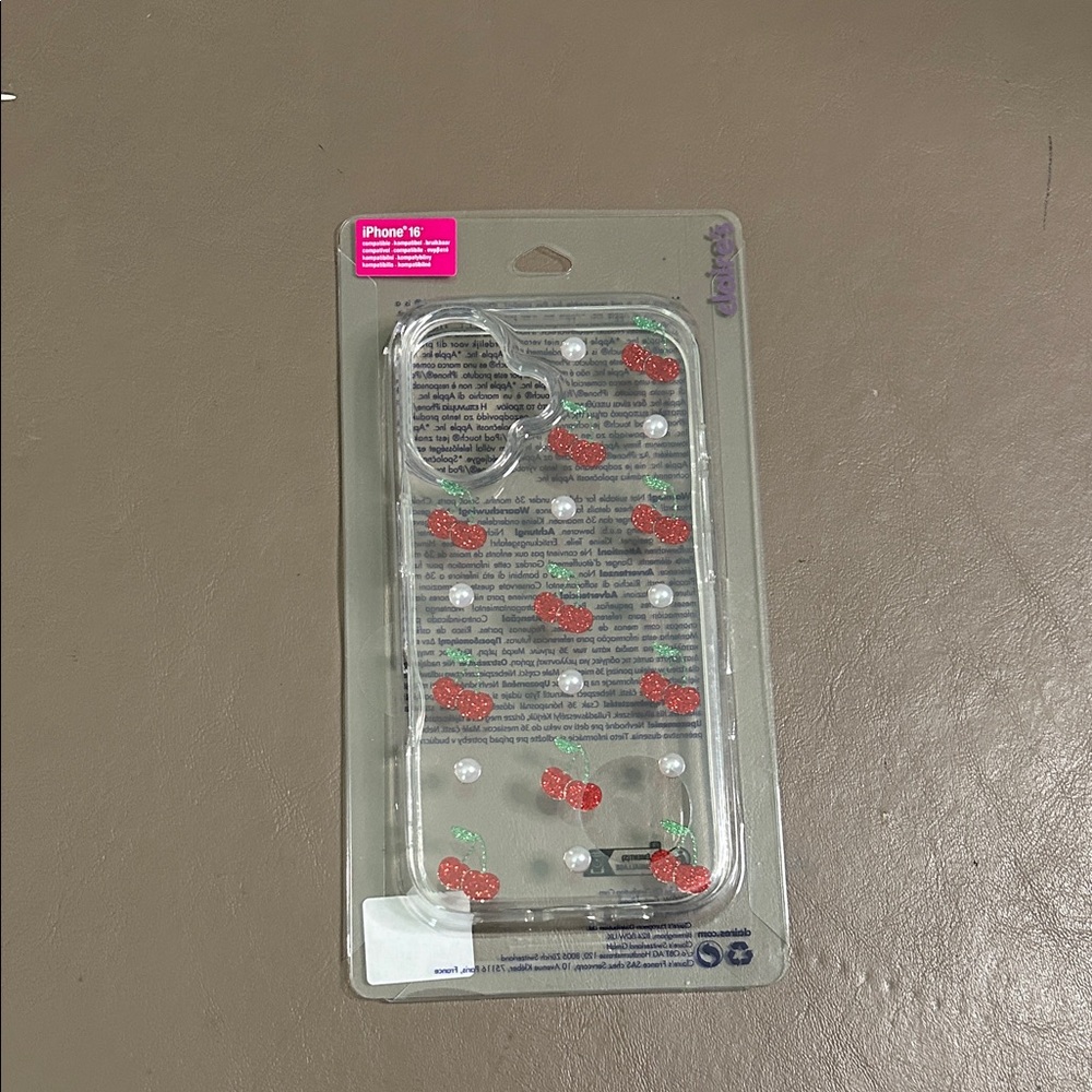Claire's Cherry Design Clear IPhone 16  Phone Case